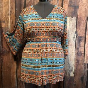 3X/4X OOAK handmade Aztec print knit shirt